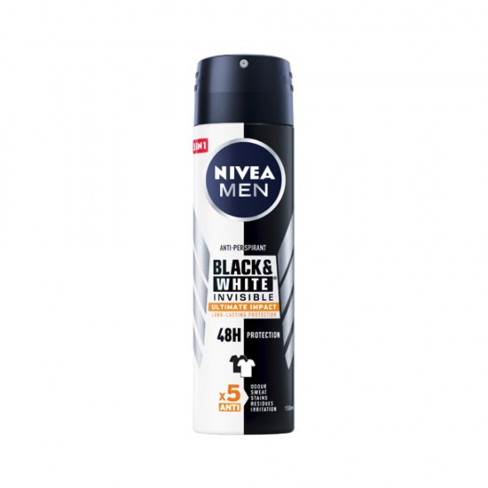 Nivea Black White Invisible Ultimate Impact-550x550 اسپری ضد تعریق نیوا NIVEA مردانه مدل BLACK WHITE INVISIBLE ULTIMATE IMPACT حجم 150 میل - Image 1
