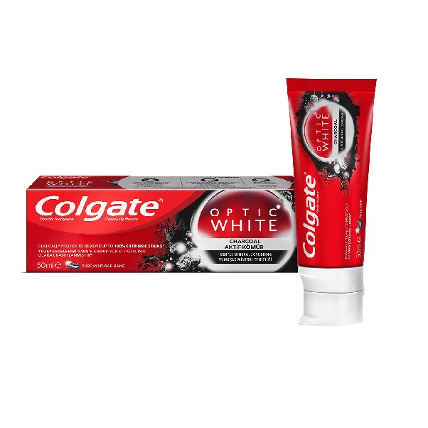 خمیر-دندان-زغالی-کولگیت-اصل-2 خمیردندان زغالی کلگیت Optic white charcoal حجم 50 میلی - Image 1