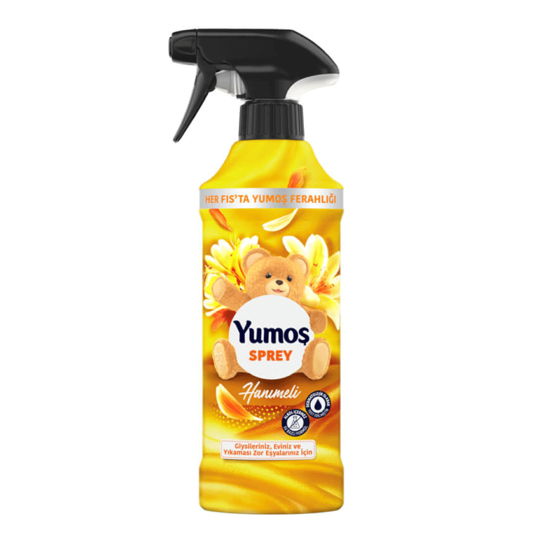 YUMOS-SPREY-HANIMELI-450-ML اسپری یوموش زرد با رایحه گل یاس حجم 450 میل - Image 1