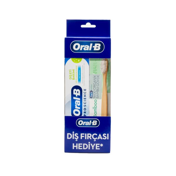 oral-b-model-bamboo-toothbrush-and-toothpaste-pack-600x600 پک مسواک بامبو و خمیر دندان اورال بی مدل Gum Care and Plaque Shield حجم 50 میل - Image 1