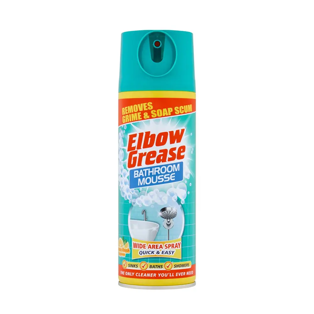 Elbow-Grease-Lemon-Bathroom-Mousse-400ml اسپری فوم پاک کننده سرویس بهداشتی و شیرآلات البو گریس Elbow Grease حجم 400 میل - Image 1