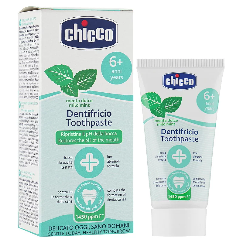 4 خمیر دندان کودک ایتالیایی چیکو Mint Mild Chicco با رایحه مالیم نعنا 6 سال به باال 50 میل - Image 1